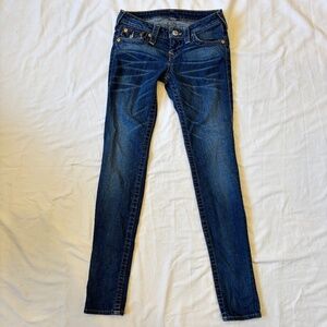 True Religion Women’s Skinny Jeans Size 26 Dark Wash Flap Pockets Designer Denim